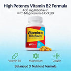 Vitamin B2 Riboflavin 400mg with Magnesium & CoQ10, High Potency Vitamin B2 Supplement for Energy Metabolism & Daily Wellness, 120 Veggie Capsules, 60 Day Supply
