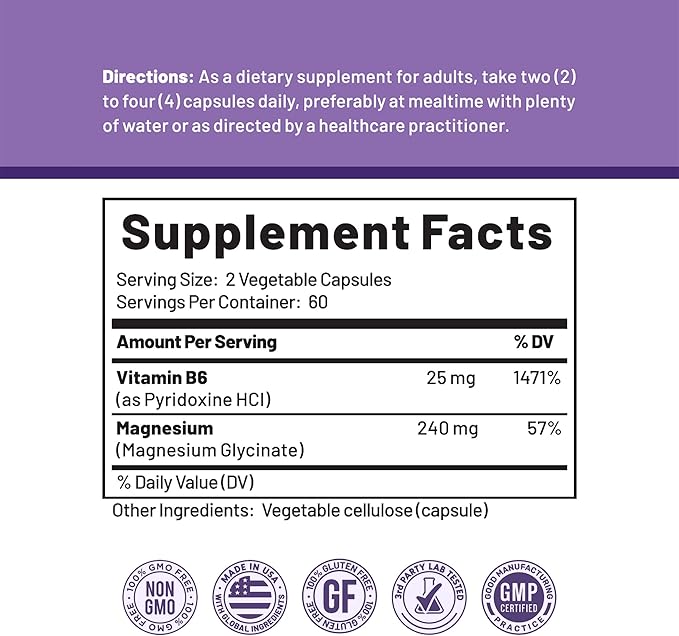CGM Labs Magnesium Glycinate with Vitamin B6, 240mg Elemental Magnesium & 25mg B6, High Absorption for Sleep Support, Calm & Muscle Relaxation, Gentle on Stomach, Non-GMO, Gluten Free, 120 Capsules