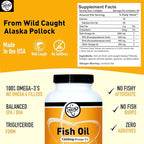TGS Extra Strength Omega 3 Fish Oil Supplement - 1260mg EPA DHA for Men & Women - Burpless, Pure Omega 3 Fatty Acids from Wild Alaska Pollock in Triglyceride Form - 180 Capsules, 90 Servings