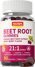 Organic Beet Root Gummies, Mixed Berry Flavor Supplements,Natural Extract, 21:1 Concentrate, Sugar Free Chews, Energy, Vitality & Performance Support, Beetroot Gummies