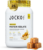Jocko Fuel Whey Protein Isolate Pro Series, Caramel, 25g Low Lactose Whey + Beef Collagen, with Digestive Enzymes + Probiotics, 4.7g BCAAs, Low Carb, 25 Servings
