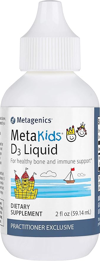 Metagenics MetaKids Vitamin D3 1000 IU Liquid Drops - Supports Bone, Teeth & Immune Health* - High-Absorption, Unflavored Vitamin D3 for Kids* - Non-GMO, Gluten-Free - 2 fl oz (2,275 Servings)