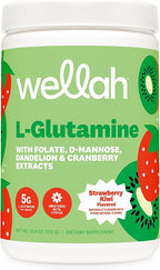 Wellah L-Glutamine Powder Strawberry Kiwi (50 Servings) - 5g L-Glutamine Per Serving, Sweetened with Stevia