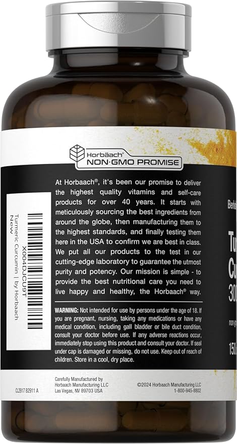 Horbäach Turmeric Curcumin | 150 Capsules | Turmeric Supplement with Black Pepper Extract | Non-GMO, Gluten Free Herbal Complex | By Berkshire Labs