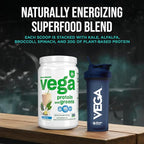 Vega Premium Protein + Supergreens, Vanilla – 20g Vegan Protein, Dairy & Gluten Free, 21.7 oz (20 Servings)