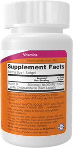 NOW Foods Supplements, Vitamin D-3 10,000 IU Softgels, Vitamin D, Joint Support, 240 Softgels