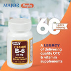 Rugby Vitamin B-6 Tablets - 25mg of Vitamin B6 - Dietary Supplement - 100 Count (2 Pack)