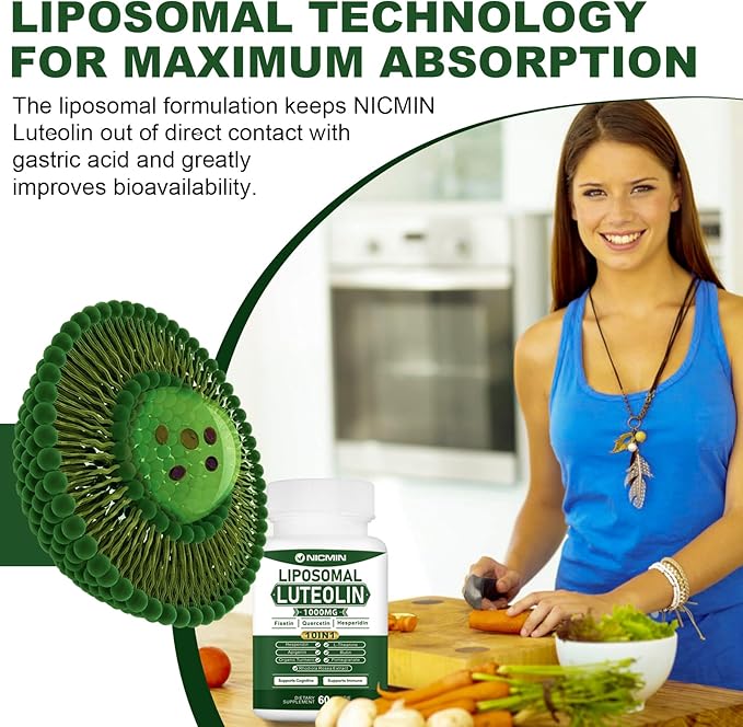 1000MG Liposomal Luteolin, Maximum Absorption, Potent Luteolin Supplement 180 Capsules