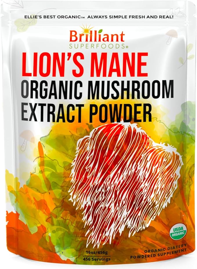 Ellie's Best Lions Mane Organic Mushroom Extract Powder Supplement - Double Extracted for 10X Potency - Pure No Fillers - 16oz - 458 1g Servings…
