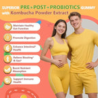 Probiotic Kombucha Gummies Sugar Free Prebiotic Postbiotic Probiotics Gummy for Women and Men Bloating Gut Health Immune and Digestive Support - 60 Gummies - 30 Servings