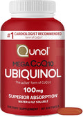 Qunol Ubiquinol CoQ10 100mg Softgels, Qunol Mega Ubiquinol 100mg - Superior Absorption - Active form of Coenzyme Q10 for Heart Health - 2 Month Supply - 60 Count