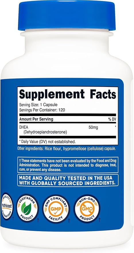 Nutricost DHEA 50mg, 120 Capsules - Gluten Free, Soy Free, Non-GMO, Supplement