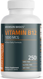 Bronson Vitamin B12 1000mcg Once Daily Formula Non-GMO, 250 Vegetarian Tablets