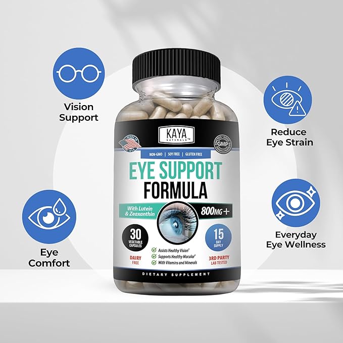 Kaya Naturals Eye Health Supplement, Lutein and Zeaxanthin, Vision Health, Eye Strain Support 800 mg Vitamin Supplement 30 Capsules