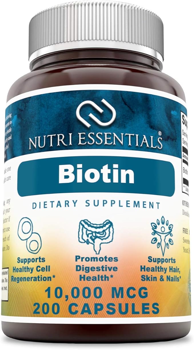 Biotin Dietary Supplement - 10,000 mcg - 200 Capsules (Non-GMO) - Supports Healthy Hair, Skin & Nails - Promotes Cell Rejuvenation and Energy Production. *
