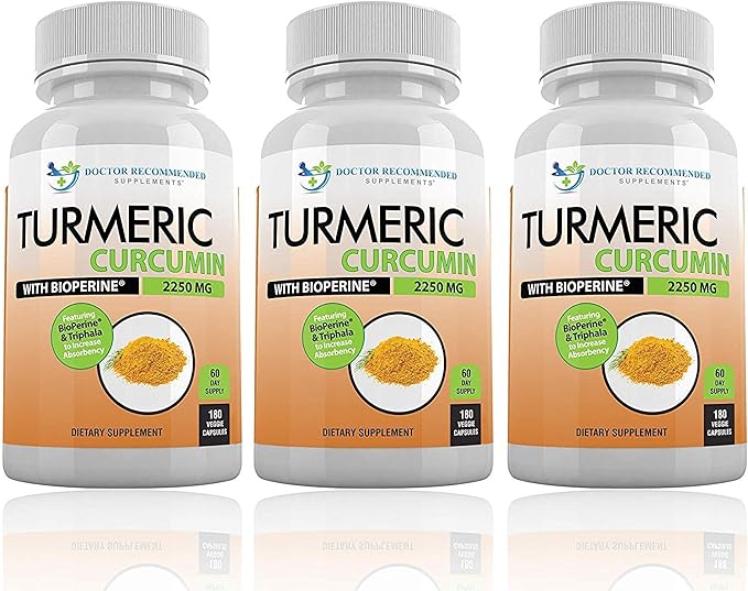 Turmeric Curcumin with Bioperine and Triphala - 2250mg/d - 540 Veggie Capsules with Black Pepper Extract -Turmeric Supplement