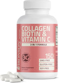 Bronson Collagen Peptides 3000mg (per Serving) with Biotin & Vitamin C - for Hair, Skin & Nails Support, Non-GMO, 150 Tablets