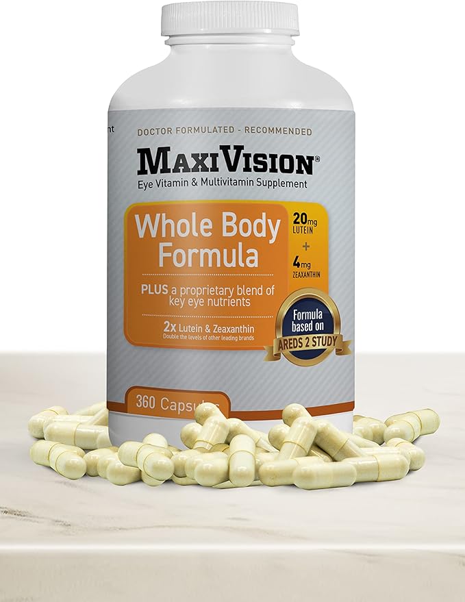 MaxiVision AREDS 2 Whole Body Formula - AREDS 2 Eye Vitamins with Lutein and Zeaxanthin - for Macular Support - Eye Supplements for Eye Strain - 360 Capsules