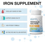 Puregen Labs Ferrous Sulfate 325 mg (65 mg Elemental Iron) High Potency Iron Supplement | No Artificial Color Additives - 200 Tablets