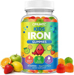 Iron Gummies for Kids & Teens, Kids Multivitamin with Iron Supplement, Calcium, Folate, Zinc, Prebiotic - for Blood Builder & Energy Support, Iron Deficiency - Vegan & Non-GMO - Mixed Fruits Flavor