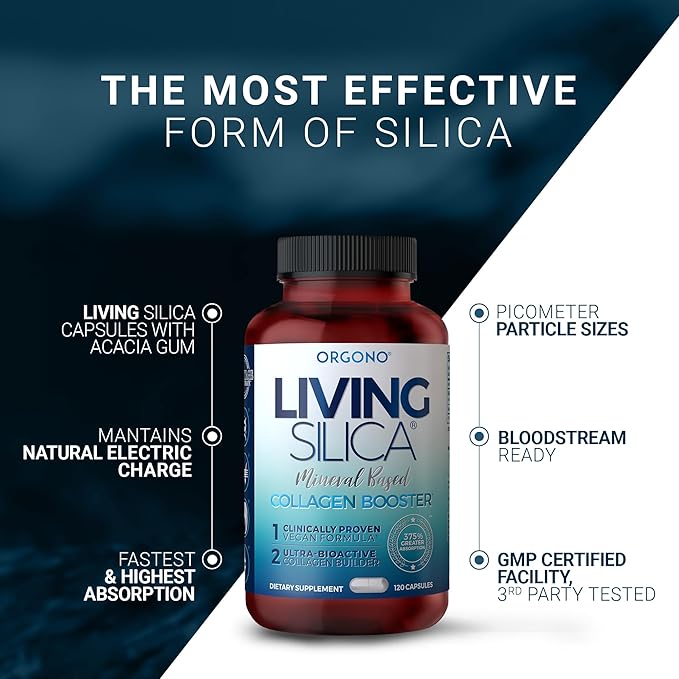 Living Silica ORGONO Mineral-Based Collagen Booster Capsules | Silica-Based | Supports Collagen & Elastin for Joint & Bone Support, Glowing Skin, Strong Hair & Nails | 60 Capsules