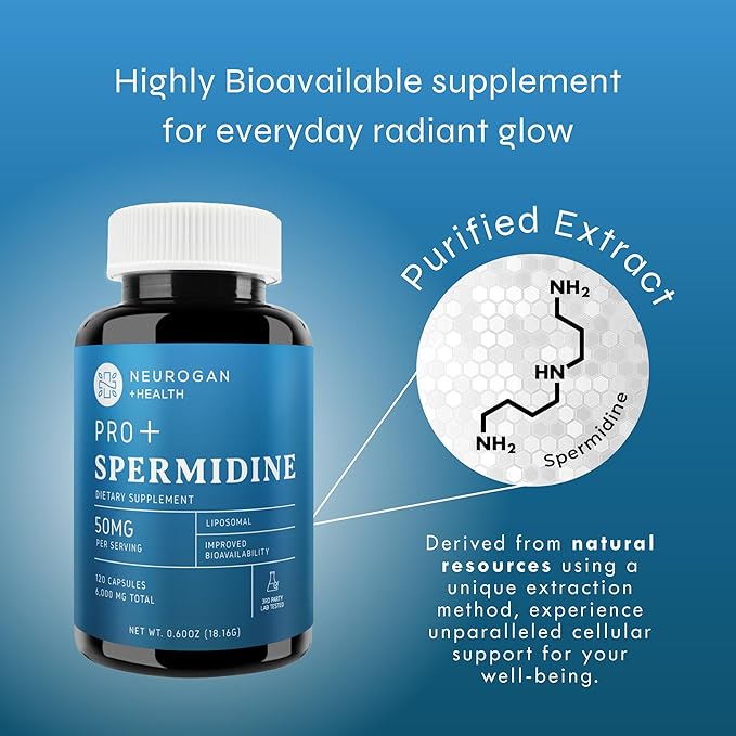 Neurogan Spermidine PRO Supplement Capsules - 50mg Per Serving, 60-Day Supply - Enhanced Absorption for Longevity Routine - Spermidine 3HCl Spermidine Supplements for Men & Women