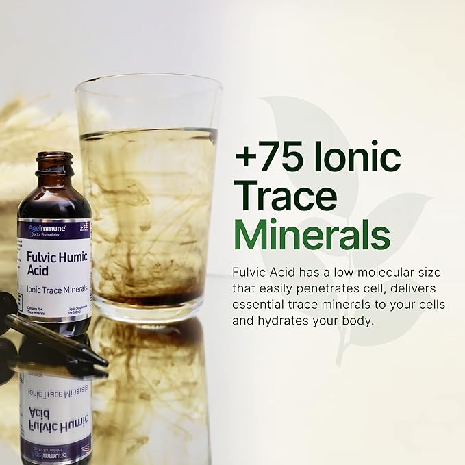 Fulvic Humic Acid 75 + Trace Minerals Liquid Supplement - Plant Derived in USA - Fulvic Acid Minerals Concentrate for Energy, Gut Health and Hydration- 1 gram per Serving - 2 oz.