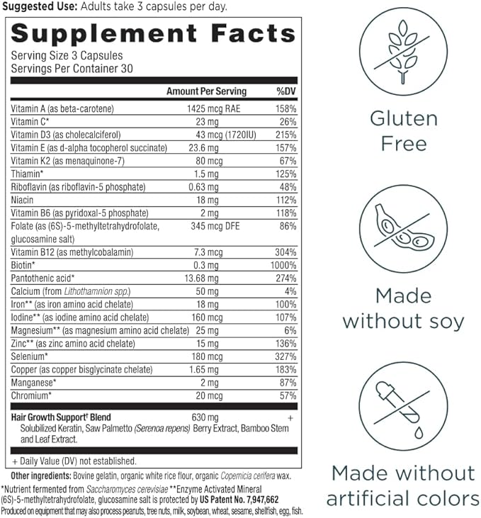 Ancient Nutrition Hair Growth Multivitamin – Supports Thicker Hair, Less Shedding, Smoother Skin & Stronger Nails – with Solubilized Keratin, Powered by Peptides, 22 Vitamins & Minerals – 30 Servings