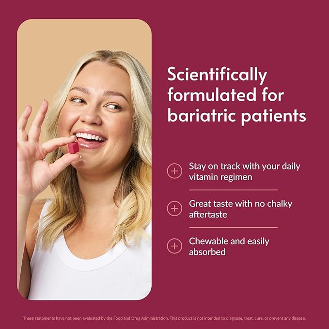 Bariatric Advantage Multi Chewy Bite - Soft Chew Multivitamin for Bariatric Surgery Patients - Chewable Multivitamin with Folic Acid, Vitamin D3 & More - Strawberry Watermelon Flavor - 60 Count