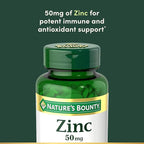 Nature’s Bounty Zinc 50mg, Immune Support & Antioxidant Supplement, Promotes Skin Health, 1 Caplet Per Day, Gluten Free, 250 Vegetarian Caplets