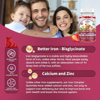 Iron Supplement Gummies for Kids - with Calcium, Zinc, Kids Multivitamin with Iron Gummies - Immune Support, Blood Builder & Energy Support for Iron Deficiency, Anemia, Vegan - 60 Count