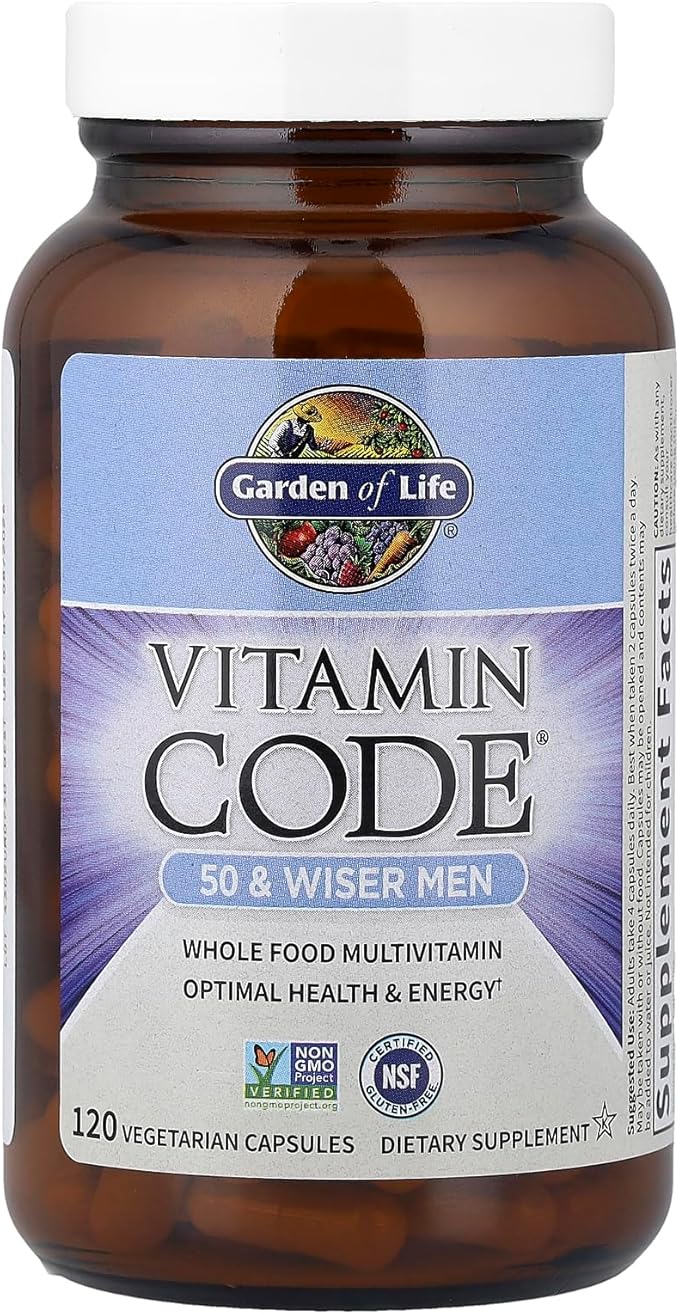 Garden of Life Multivitamin for Men - Vitamin Code 50 & Wiser Men's Raw Whole Food Vitamin Supplement with Probiotics, Vegetarian, 120 Capsules