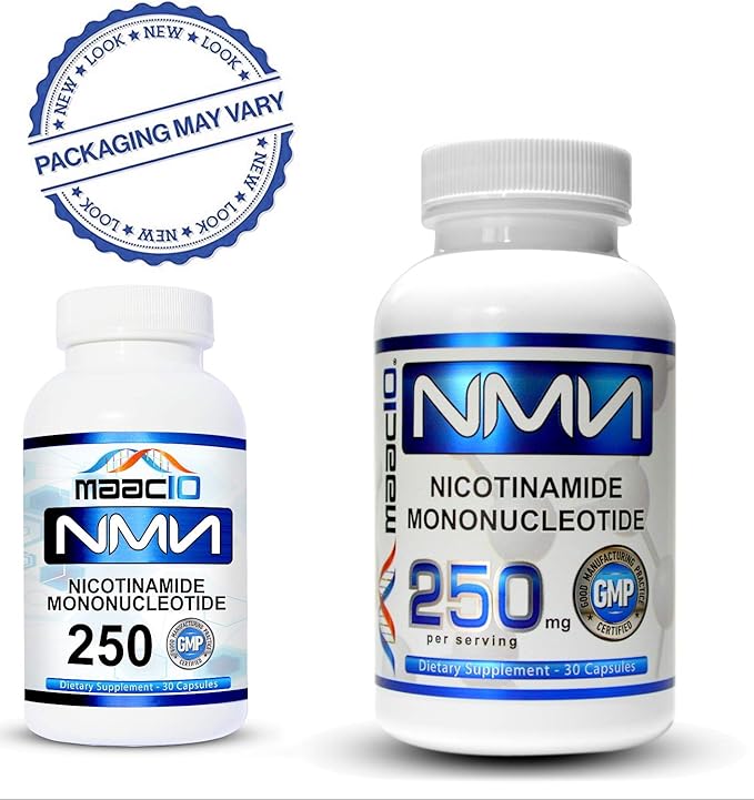 MAAC10 NMN Supplement 250mg Capsules - Genuine NMN Nicotinamide Mononucleotide NAD+ Supplement, Stabilized Form, Pairs Well with Trans-Resveratrol (30 x 250mg Capsules).