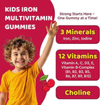 Iron Supplement Gummies for Kids, Kids Multivitamin with Iron Gummies - Zinc, Vitamin B Complex, A, C, D3, B12, Folate for Blood Builder & Energy Support, Iron Deficiency, Vegan Cherry 60ct