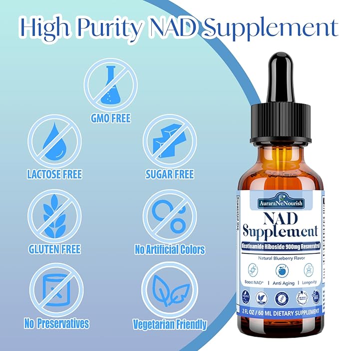 NAD Supplements for Women & Men, Liposomal NAD Nicotinamide Riboside Resveratrol 900mg w. Resveratrol, Quercetin, Collagen, Niacin, Biotin Support Anti-Aging, Longevity, Energy, Focus