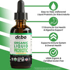 Organic Liquid Probiotic Drops Supplement - Organic Probiotics for Kids, Women & Men, Digestive Gut Health - Vegan Acidophilus Probiotics, Kid Flora Toddler Liquid Probiotic for Kids, Womens, Men 2 Oz