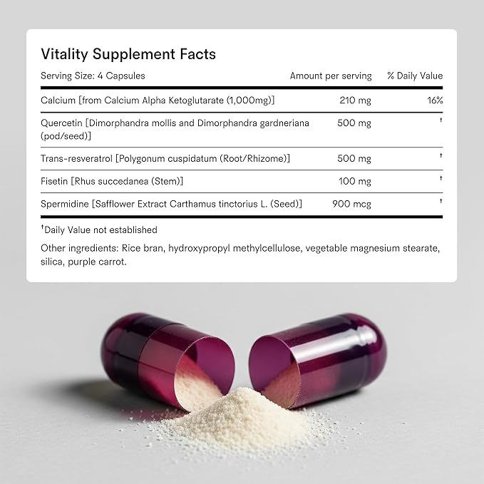 Tally Health Vitality Longevity Formula – Spermidine + Fisetin + Quercetin + Resveratrol + Calcium Alpha-Ketoglutarate | Supports Cellular Renewal, Healthy Aging, Energy & Autophagy | 120 Capsules