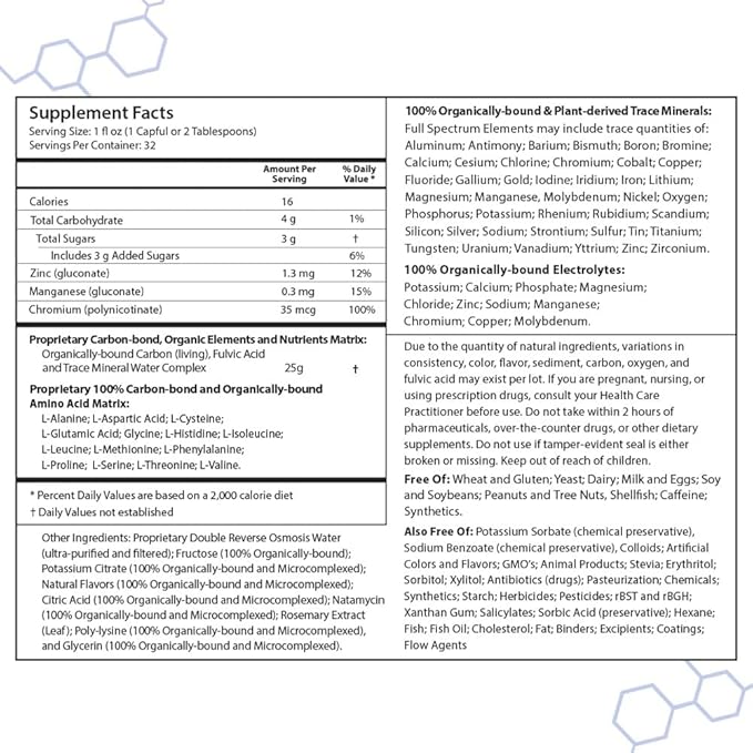 Drucker Labs Organic Liquid Minerals Dietary Supplement for Men, Women, Kids, Immune Support, Muscle Support, Non GMO, Gluten Free, Vegan, Electrolytes (32 oz., Tropical Fruit)