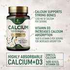 Calcium 1200 mg with Vitamin D3 Per Serving - Bone Health Supplement, Vitamin D & Calcium Supplements for Women & Men - Bone, Teeth & Immune Support, Nature's Calcium Pills, USA Bottled - 120 Tablets