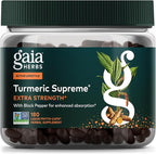 Gaia Herbs Turmeric Supreme Extra Strength - Supports Occasional Discomfort from Normal Wear & Tear* - with Turmeric Curcumin & Black Pepper - 180 Vegan Liquid Phyto-Caps (Up to 180 Servings)