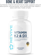 REVIVE MD Vitamin D3 & K2 Supplement for Women & Men - Physician Formulated K2 & D3 Vitamin Supplement Supports Bone Health & Muscle Strength - Immune & Cardiovascular Support (60 Servings)