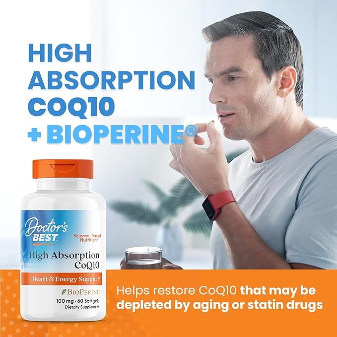 Doctor's Best High Absorption CoQ10 with BioPerine, Gluten Free Naturally Fermented, Heart Health & Energy Production, 100 mg, 60 SoFtgels