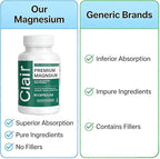 Clair Magnesio Premium Supplement, Premium Magnesium Glycinate, Non-GMO Ingredients, Daily Routine, Vegan-Friendly 90 Capsules