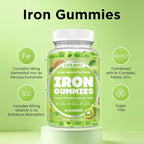 Center-Filled Iron Gummies for Adults & Kids - Iron Supplement with Vitamin B6, B12, C, Zinc, Folate - Support Women Iron Deficiency, Anemia, Blood Builder - Sugar Free Vegan 60ct Apple & Kiwi Flavor