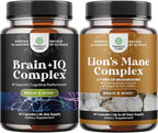 Bundle of Nootropic Memory Supplement with Vitamin B 12 Bacopa Monnieri Rhodiola Rosea DMAE Ginkgo Biloba and Advanced Lion's Mane Mushroom Supplement - Reishi Chaga Maitake Shiitake for Brain Support