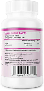 Folic Acid 400 mcg Buccal Lozenge Tablets – Slow-Dissolving for Fast Absorption, Prenatal & Neural Tube Support, Sugar-Free, 100 CT