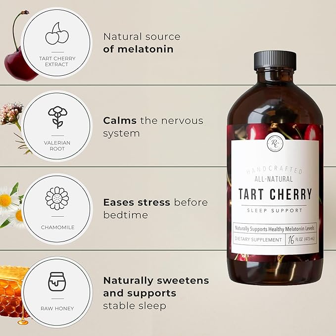 Rowe Casa Organics Tart Cherry Organic Sleep Support with Valerian Root, Supports Sleep Cycle Regulation and Muscle Recovery (16 Fl Ounces)