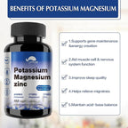 Potassium Magnesium Supplement 1000mg, Magnesium Potassium Zinc Aspartate,Non-GMO, Vegan, (150 Capsules)