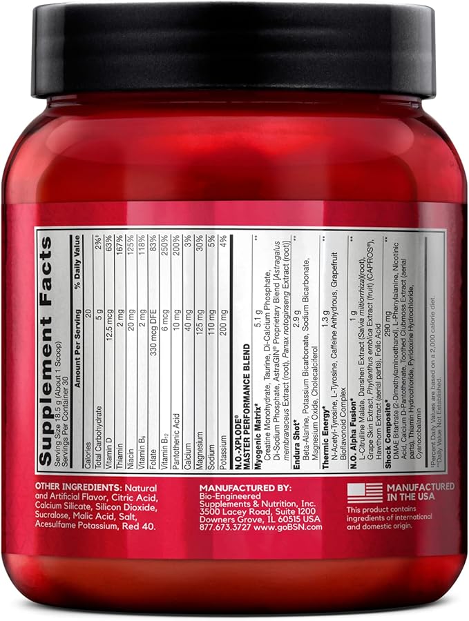 BSN N.O.-XPLODE Pre Workout Powder, Energy Supplement for Men and Women with Creatine and Beta-Alanine, Fruit Punch, 30 Servings, 1.2 Pound (Packaging May Vary)