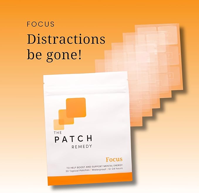 The Patch Remedy Focus Patch | Ginkgo Biloba, Acetyl-L-Carnitine, Bacopa, Magnesium L-Threonate, Green Tea | 30 Patches
